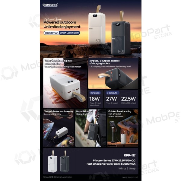 Bateria externa Power Bank Remax RPP-117 22.5W 50000mAh preto