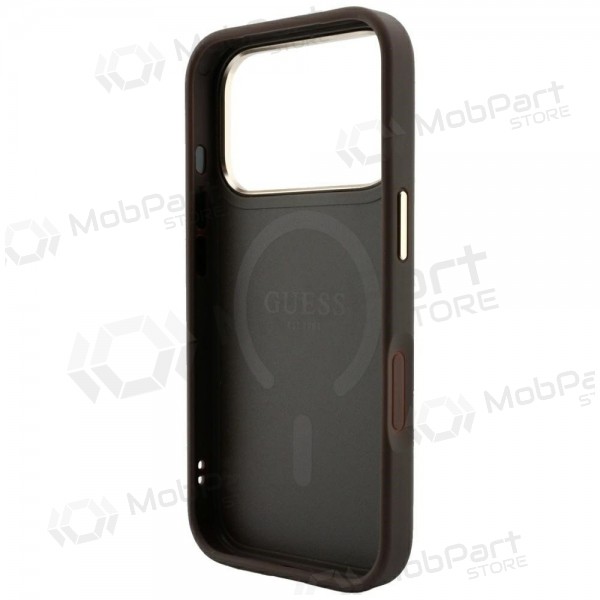 Capa para Apple iPhone 18 Pro Max - Guess PU Leather 4G Gold Frame Embossed MagSafe (castanho)
