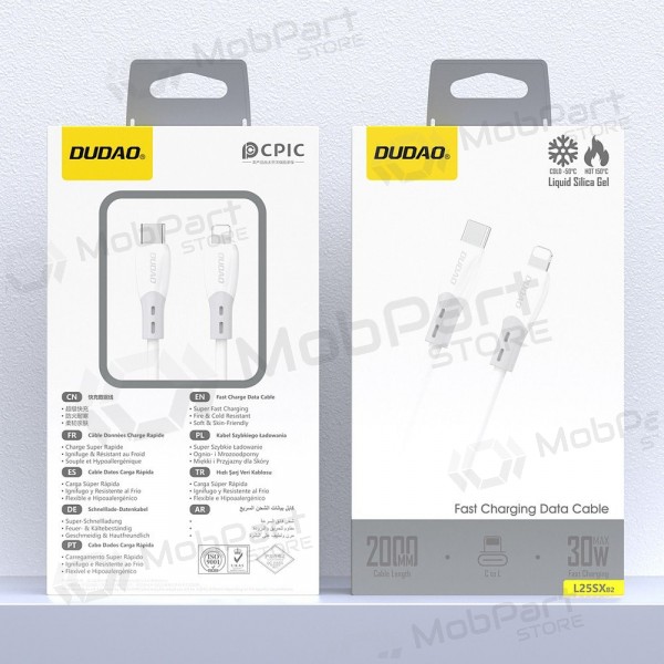 Cabo Lightning Dudao L25SX USB-C para Lightning 2 m 30 W branco