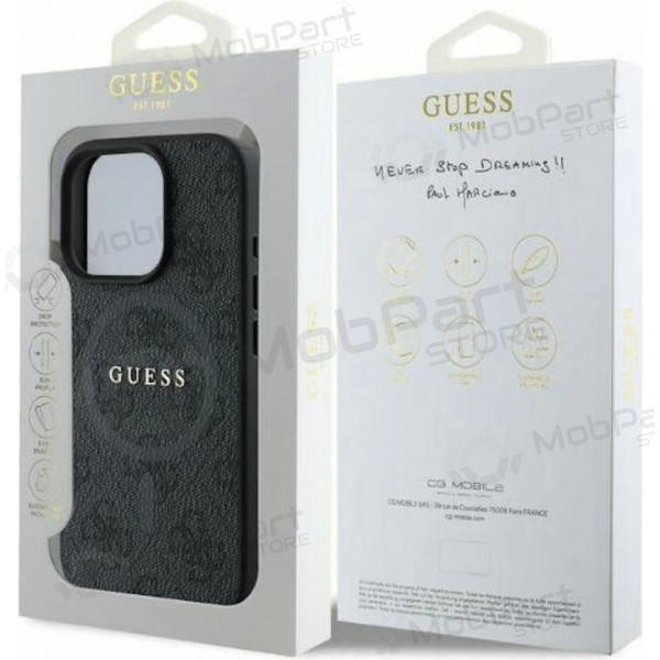 Capa para Apple iPhone 16 Pro Max - Guess PU Leather 4G Colored Ring MagSafe (preta)