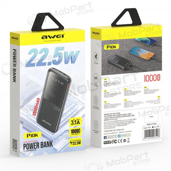 Bateria externa Power Bank Awei P10K 22.5W 10000mAh preto