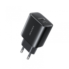 Carregador de telefone Awei PD85-EU 22.5 W USB-C + USB-A preto