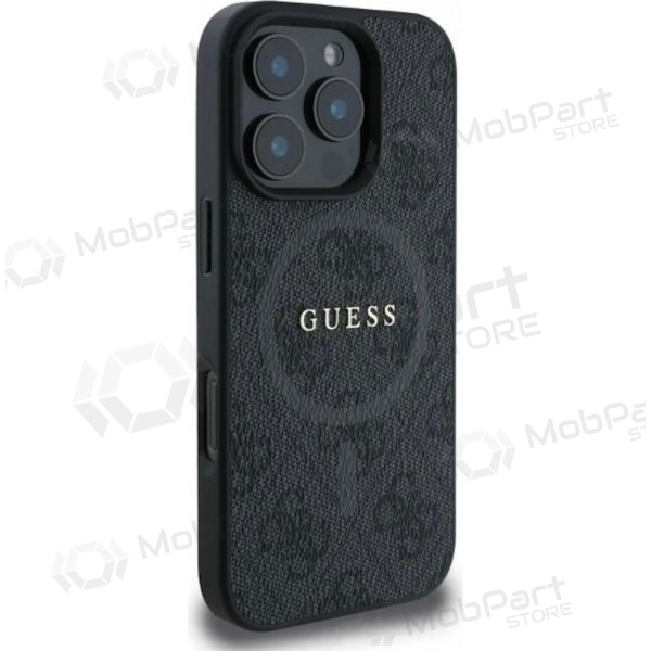 Capa para Apple iPhone 16 Pro - Guess PU Leather 4G Colored Ring MagSafe (preta)