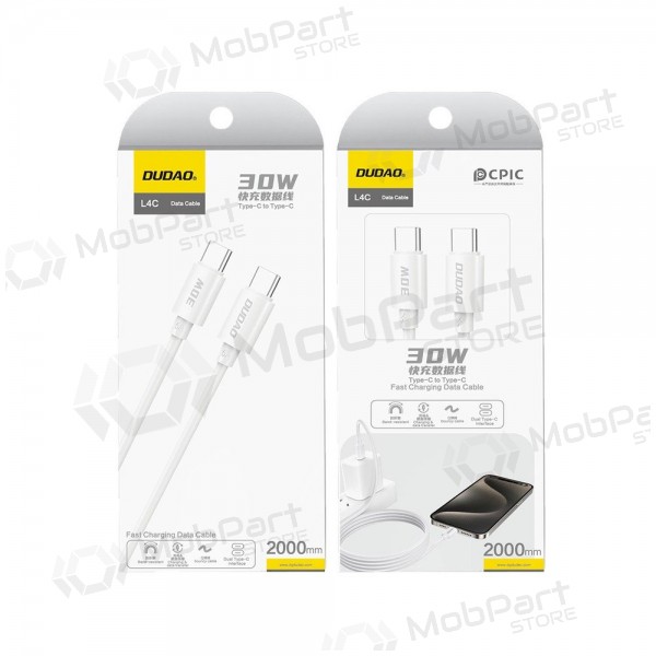 Cabo USB-C Dudao L4C USB-C para USB-C 2 m 30 W branco