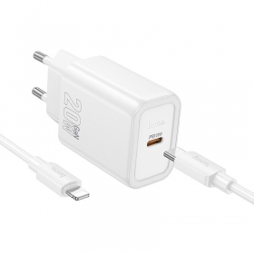 Carregador Hoco N60 20W GaN USB-C + USB-C to Lightning cable 1.0m branco
