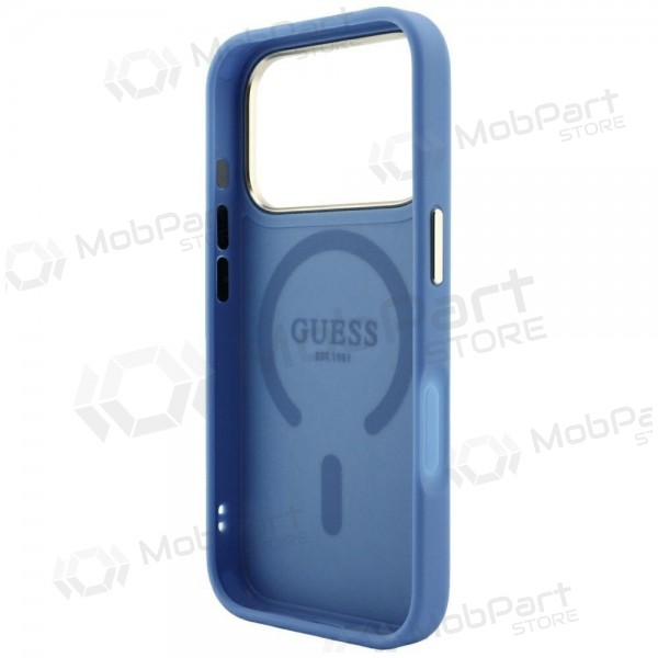 Capa para Apple iPhone 18 Pro Max - Guess PU Leather 4G Gold Frame Embossed MagSafe (azul)