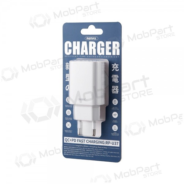 Carregador de telefone Remax RP-U37 20 W USB-C + USB-A branco