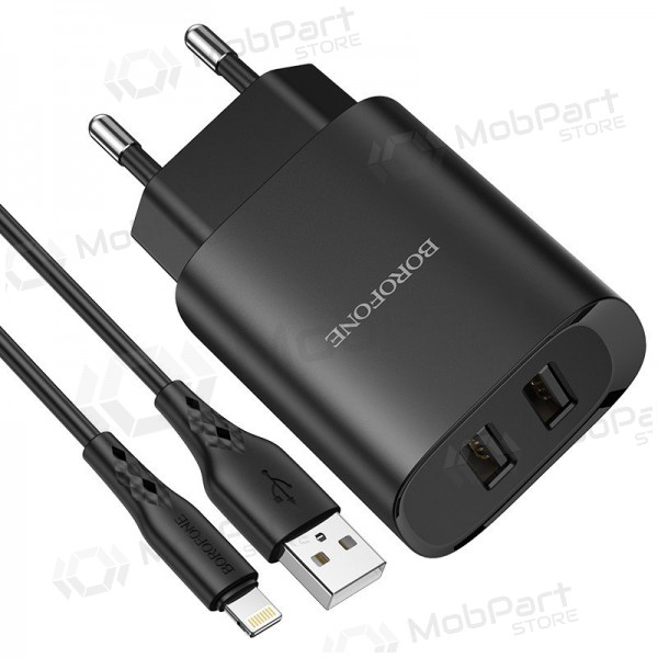 Carregador Borofone BN2 2xUSB 2.1A + Lightning (preto)
