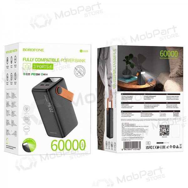 Bateria externa Power Bank Borofone BJ66B 22.5W+PD20W 60000mAh preto