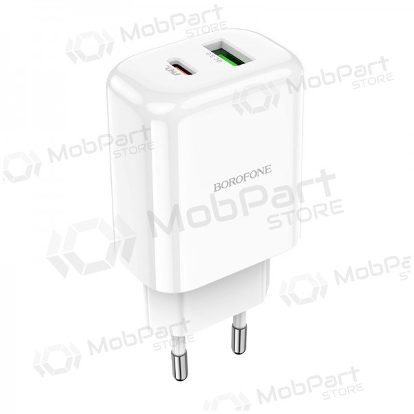 Carregador Borofone BN4 1xUSB, 1xType-C QC 3.0, PD 2.0 20W (branco)