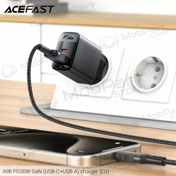 Carregador Acefast A98 30W GaN USB-C/USB-A preto