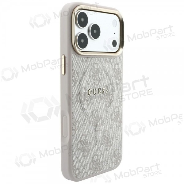 Capa para Apple iPhone 18 Pro Max - Guess PU Leather 4G Gold Frame Embossed MagSafe (rosa)