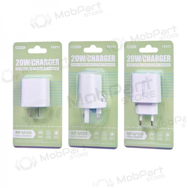 Carregador de telefone Remax RP-U120 20 W USB-C + USB-A branco