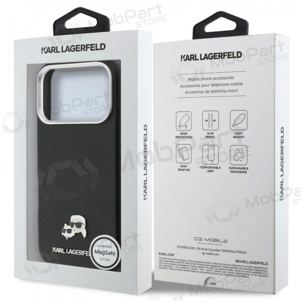 Capa para Apple iPhone 17 Pro - Karl Lagerfeld PU Karl and Choupette Heads Pins MagSafe (preta)