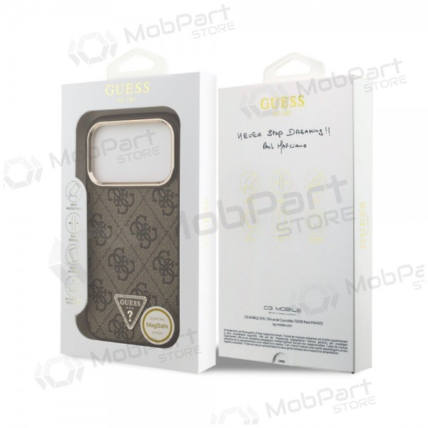 Capa para Apple iPhone 18 Pro - Guess PU Leather 4G Strass Triangle Logo Gold Frame MagSafe (castanho)