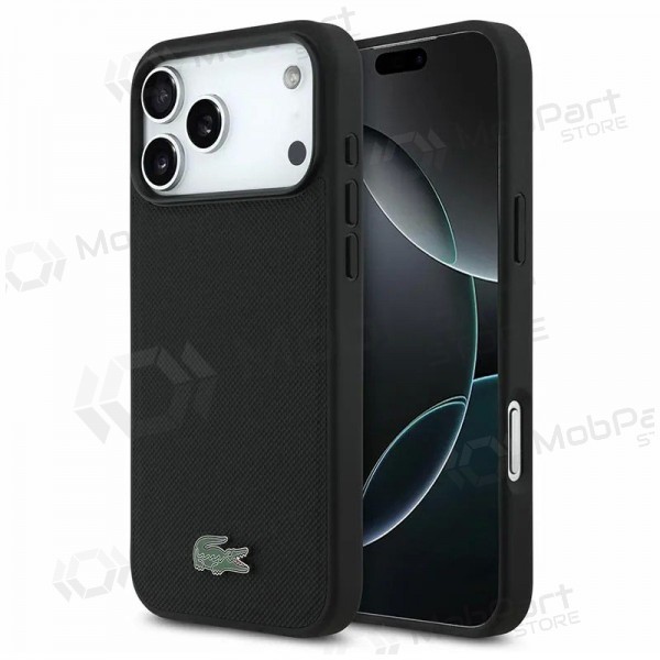 Capa Apple iPhone 18 Pro - Lacoste PVC Iconic Petit Pique Metal Logo MagSafe (preto)