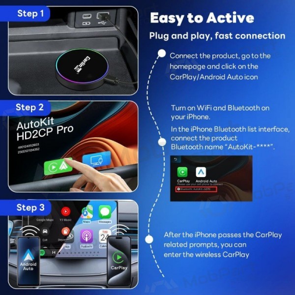 Adaptador CarPlay Carlinkit HD2CP Pro sem fio Android Auto preto