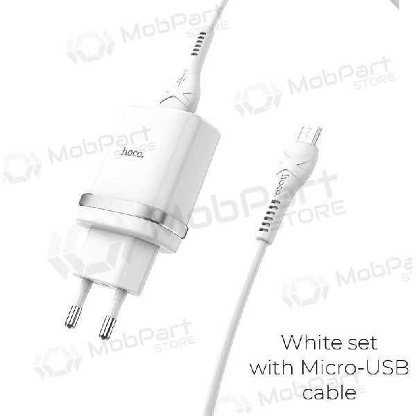 Carregador HOCO C12Q Smart USB + microUSB cabo (QC3.0) (branco)