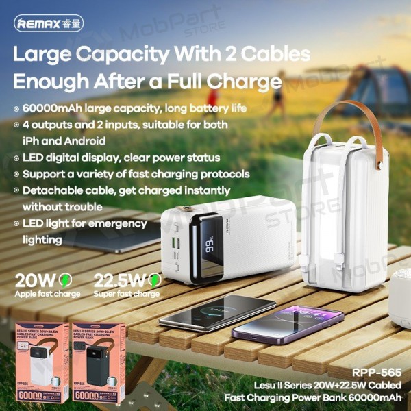 Bateria externa Power Bank Remax RPP-565 22.5W 60000mAh cinza
