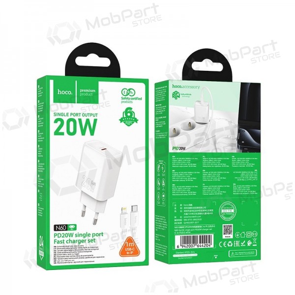 Carregador Hoco N60 20W GaN USB-C + USB-C to Lightning cable 1.0m branco