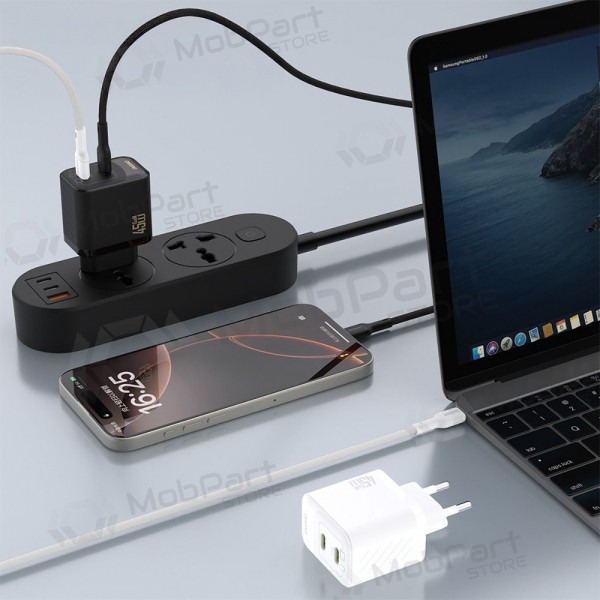 Carregador de telefone Dudao A28PC 45 W GaN 2x USB-C com cabo USB-C de 1 m preto