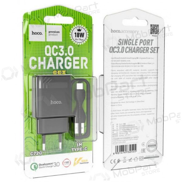 Carregador HOCO C72Q Glorious USB + type-C cabo (QC3.0) (preto)