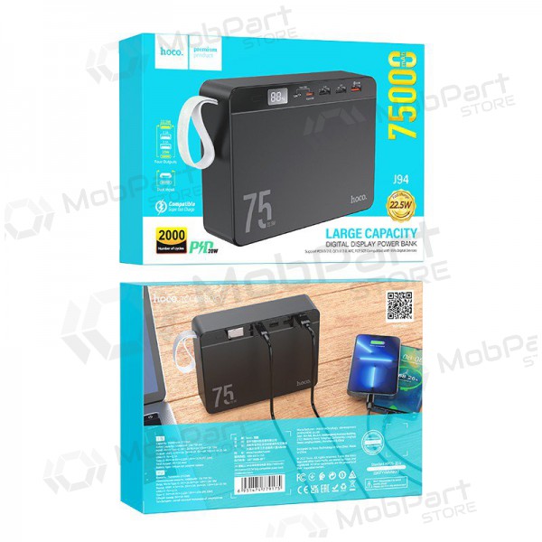 Bateria externa Power Bank Hoco J94 Overlord 22.5W 75000mAh preto