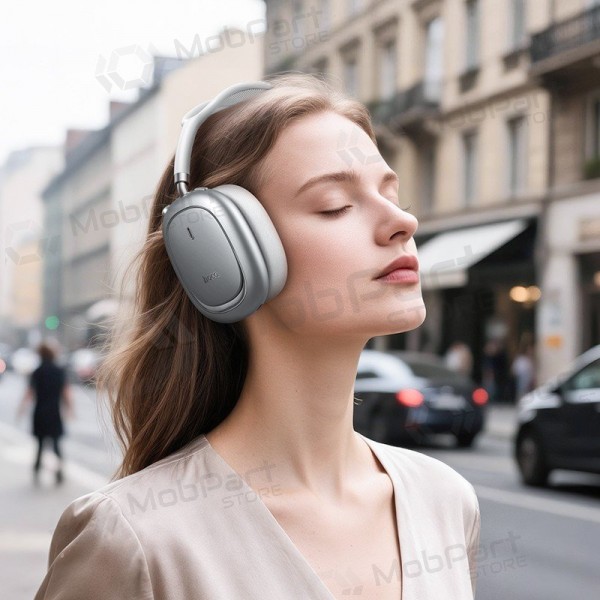 Fones de ouvido sem fio com microfone Hoco W68 ANC Bluetooth prateados
