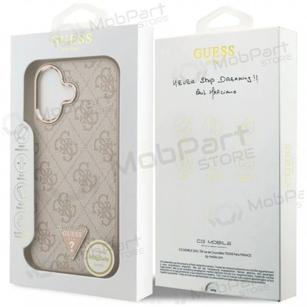 Capa para Apple iPhone 17 - Guess PU Leather 4G Strass Triangle Logo Gold Frame MagSafe (rosa)