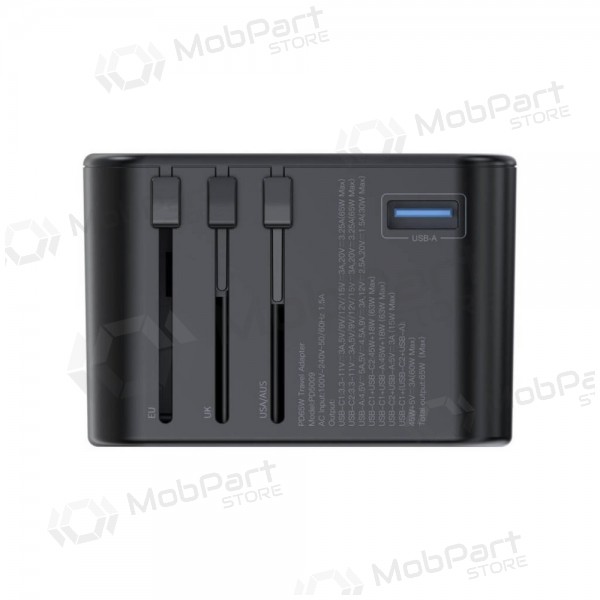 Universal kelioninis carregador Choetech PD5009 65W 2xUSB-C/USB-A preto