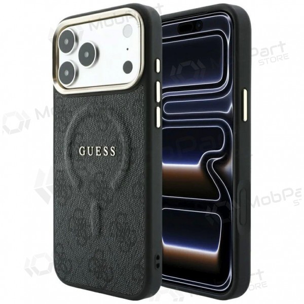 Capa para Apple iPhone 18 Pro Max - Guess PU Leather 4G Gold Frame Embossed MagSafe (preto)