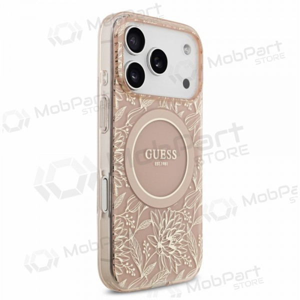 Capa para Apple iPhone 18 Pro - Guess IML Flowers Allover Strap MagSafe (rosa)