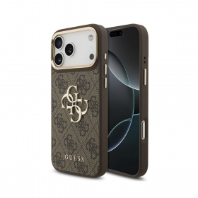 Capa para Apple iPhone 18 Pro Max - Guess PU Leather 4G Metal Logo Gold Frame