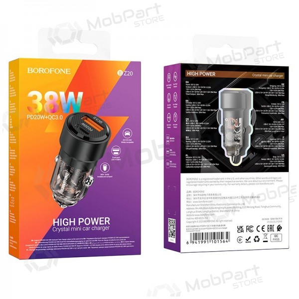 Carregador automobilinis Borofone BZ20 PD20W+QC3.0 38W preto