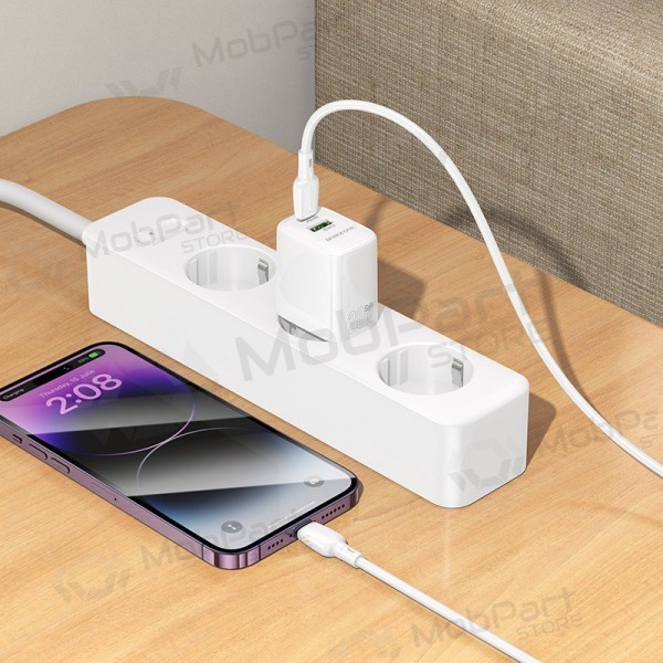 Carregador de telefone Borofone BN27 20 W USB-C + USB-A com cabo Lightning de 1 m branco