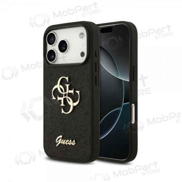 Capa para Apple iPhone 18 Pro Max - Guess PU Fixed Glitter 4G Metal Logo (preta)