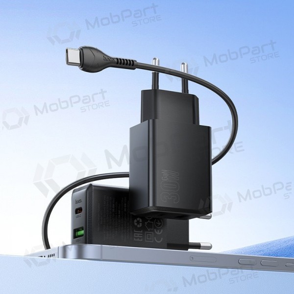 Carregador de telefone Hoco N71 30 W GaN USB-C + USB-A com cabo USB-C de 1 m preto