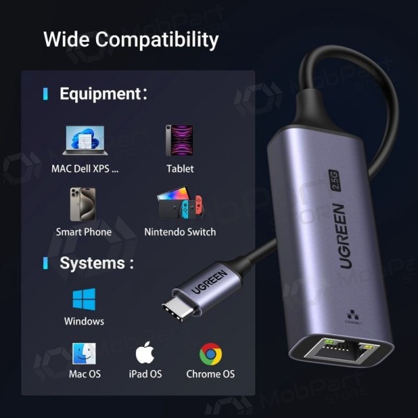 Adaptador USB-C Ugreen CM648 USB-C para RJ45 cinzento