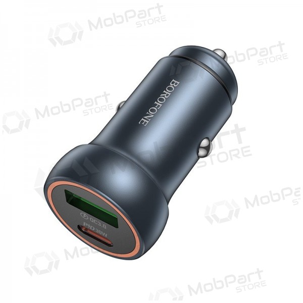 Carregador de carro Borofone BZ32A USB-C/USB-A 30W cinza