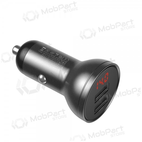 Carregador de telefone para carro Baseus Digital Display CCBX-0G 24 W 2x USB-A preto