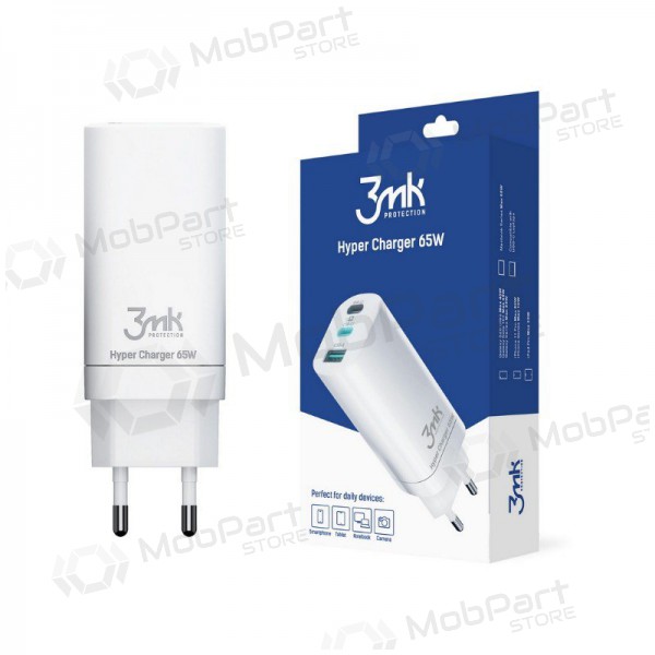 Carregador 3MK HyperCharger 65W 2xUSB-C, 1xUSB-A PD 3.0/QC 4.0 (branco)
