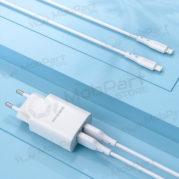 Carregador Borofone BN2 2xUSB 2.1A + Lightning (branco)