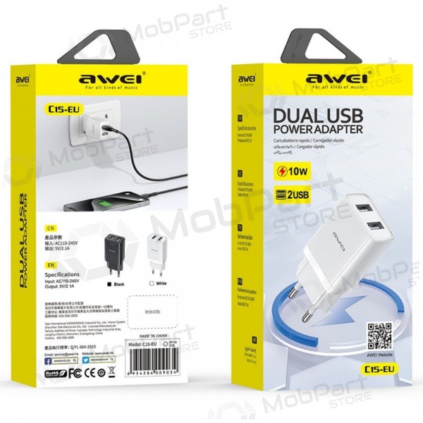 Carregador Awei C15-EU 2xUSB-A 10W branco