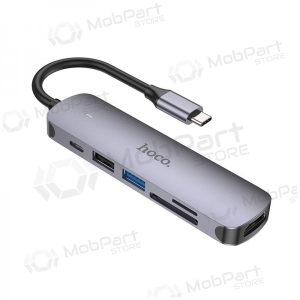 Adaptador USB-C Hoco HB28 USB-C para HDMI + USB 3.0 + USB 2.0 + SD + TF + PD cinzento
