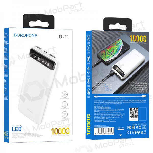 Bateria externa Power Bank Borofone BJ14 Type-C microUSB 2*USB (2A) 10000mAh branco