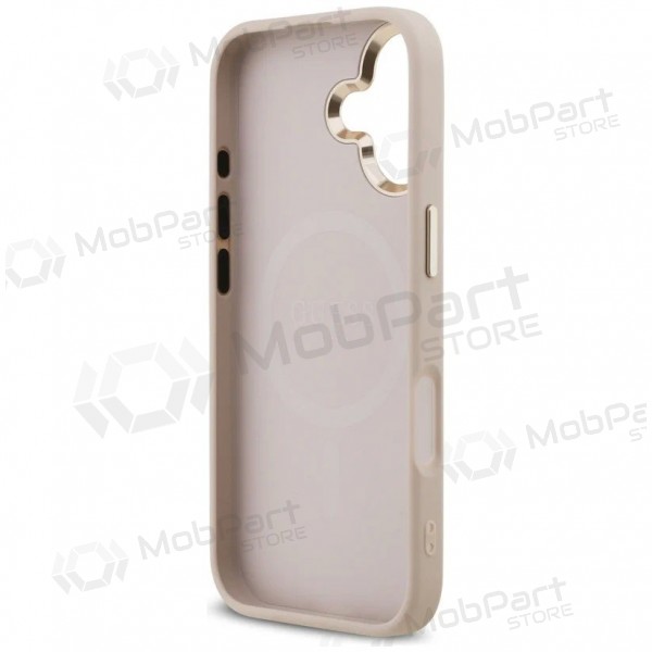 Capa para Apple iPhone 17 - Guess PU Leather 4G Strass Triangle Logo Gold Frame MagSafe (rosa)