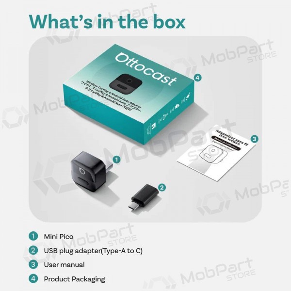 Adaptador CarPlay / Android Auto sem fio Ottocast Mini Pico CA525-T preto