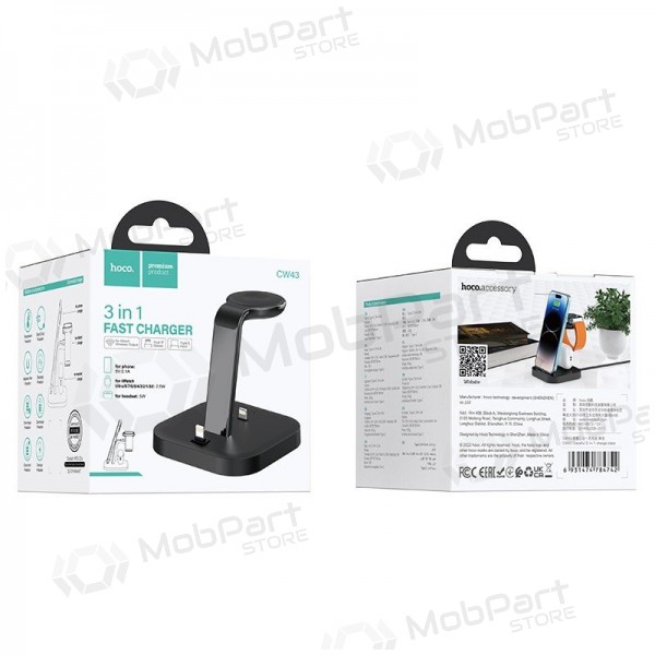 Carregador sem fio Hoco CW43 Graceful 3-in-1 preto