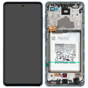 Ekranas Samsung A725/A726 A72 4G/5G 2021 su lietimui jautriu stikliuku e rėmeliu e bateria Awesome Blue original (service pack)