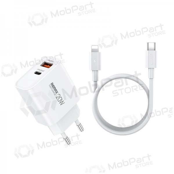 Carregador de telemóvel Remax RP-U120 20 W USB-C + USB-A com cabo Lightning de 1 m branco